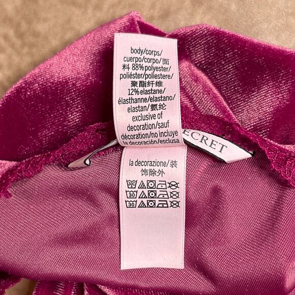 Victoria's Secret Velvet V Neck Slip Velour Magenta Pink Women's S Lingerie Lace - Picture 7 of 8